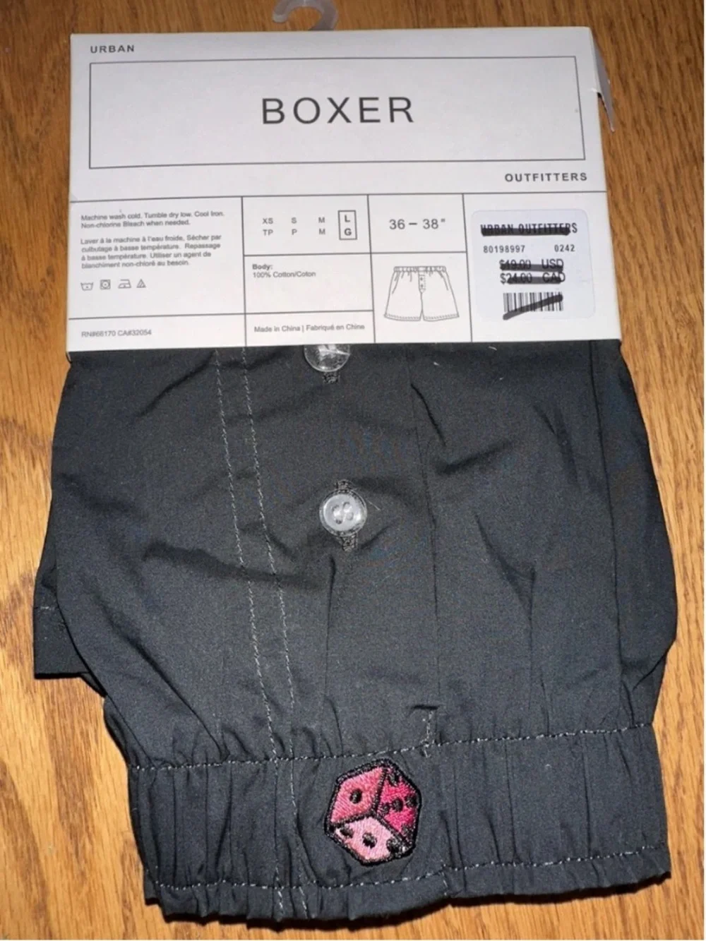 Urban Outfitters Black Boxer Shorts NWT Size Large 36-38 Embroidered Pink Dice